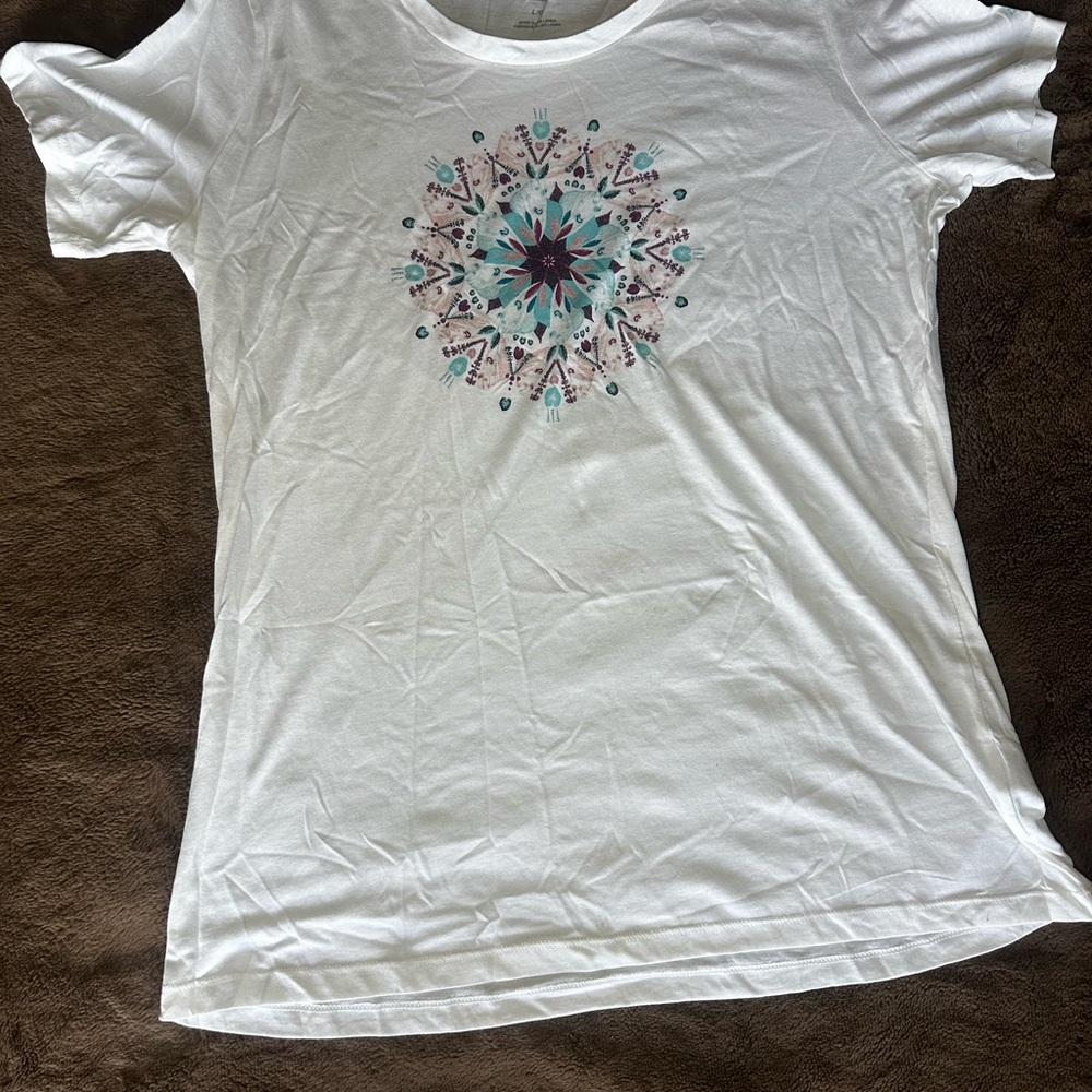 Columbia White Tee with Colorful Mandala Design